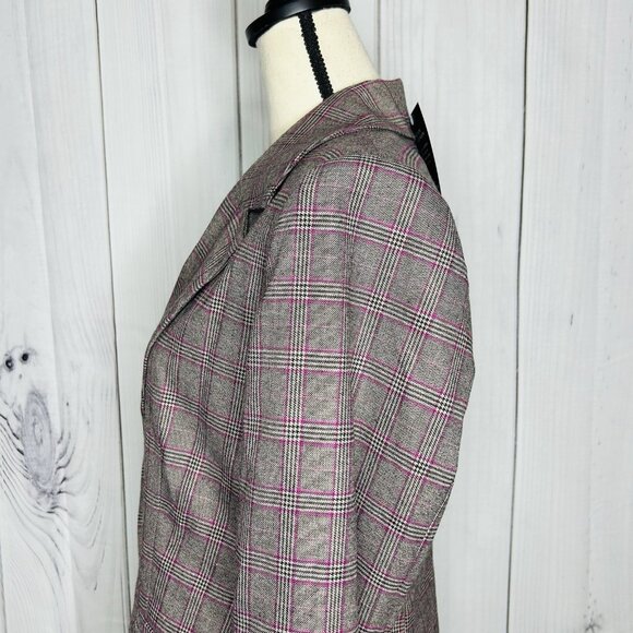 NWT Boston Proper Glen Plaid Single Button Lined Business Blazer Sz 12 Gray Pink - Picture 6 of 11